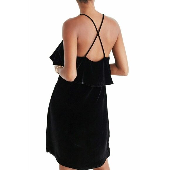 Madewell Women's Ruffle Velvet Mini Dress Size XS Black $145 - Picture 6 of 12